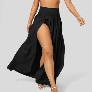 Halara Breezeful High Waisted Plicated Split 2-in-1 Flowy Quick Dry Maxi Skirt